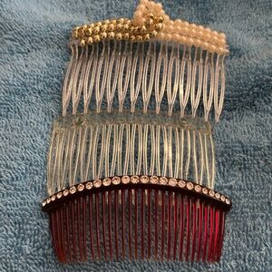 Vintage Hair Accessories. Hair Combs. Gold faux pearl and clear gemstones. (3)